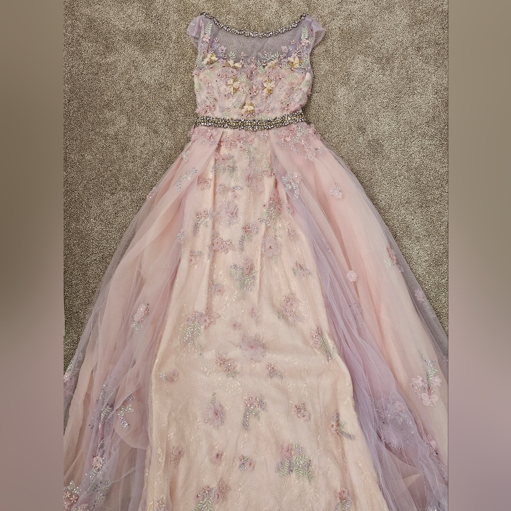 Elegant Pink Floral Prom Dress